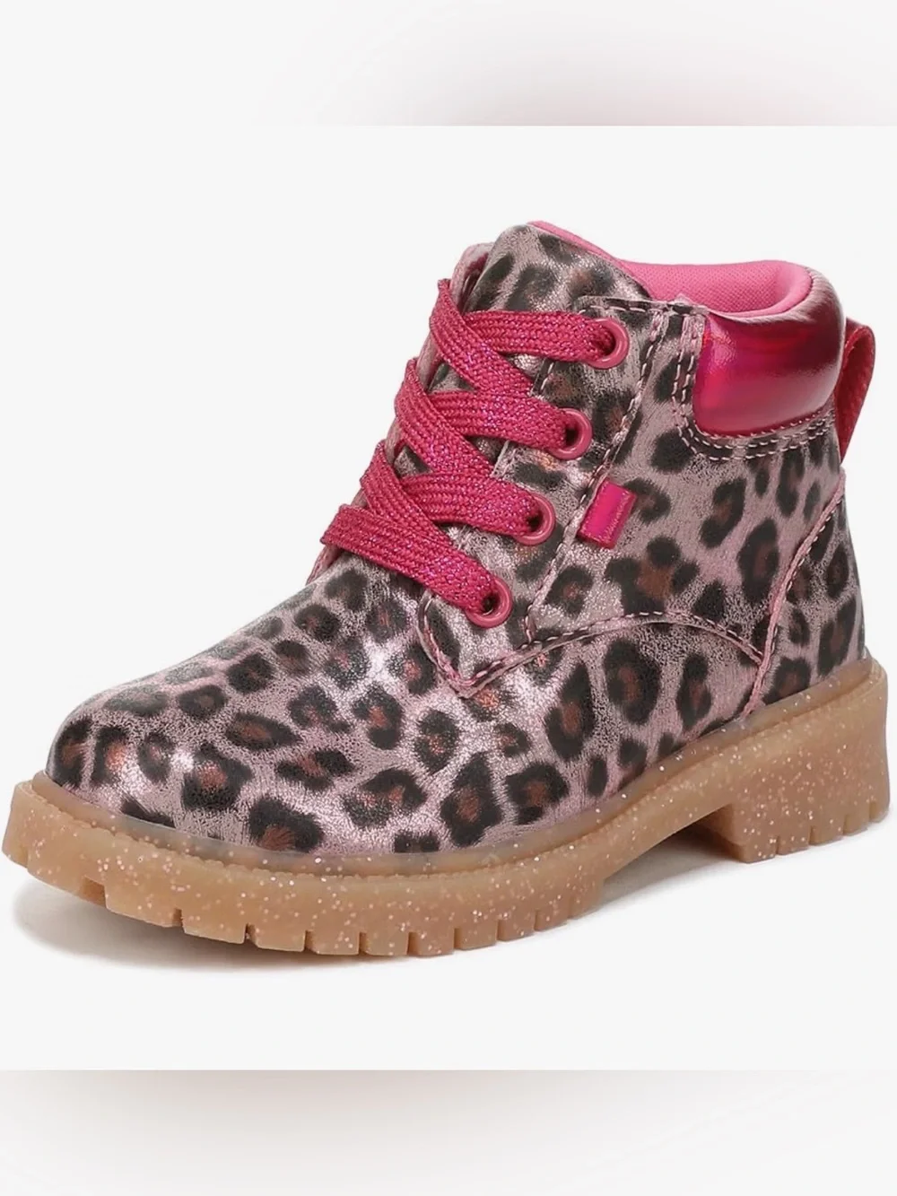 S48 Dr. Scholl's Girls Headstart Toddler Pink Leopard Lace-Up Ankle Boots NEW